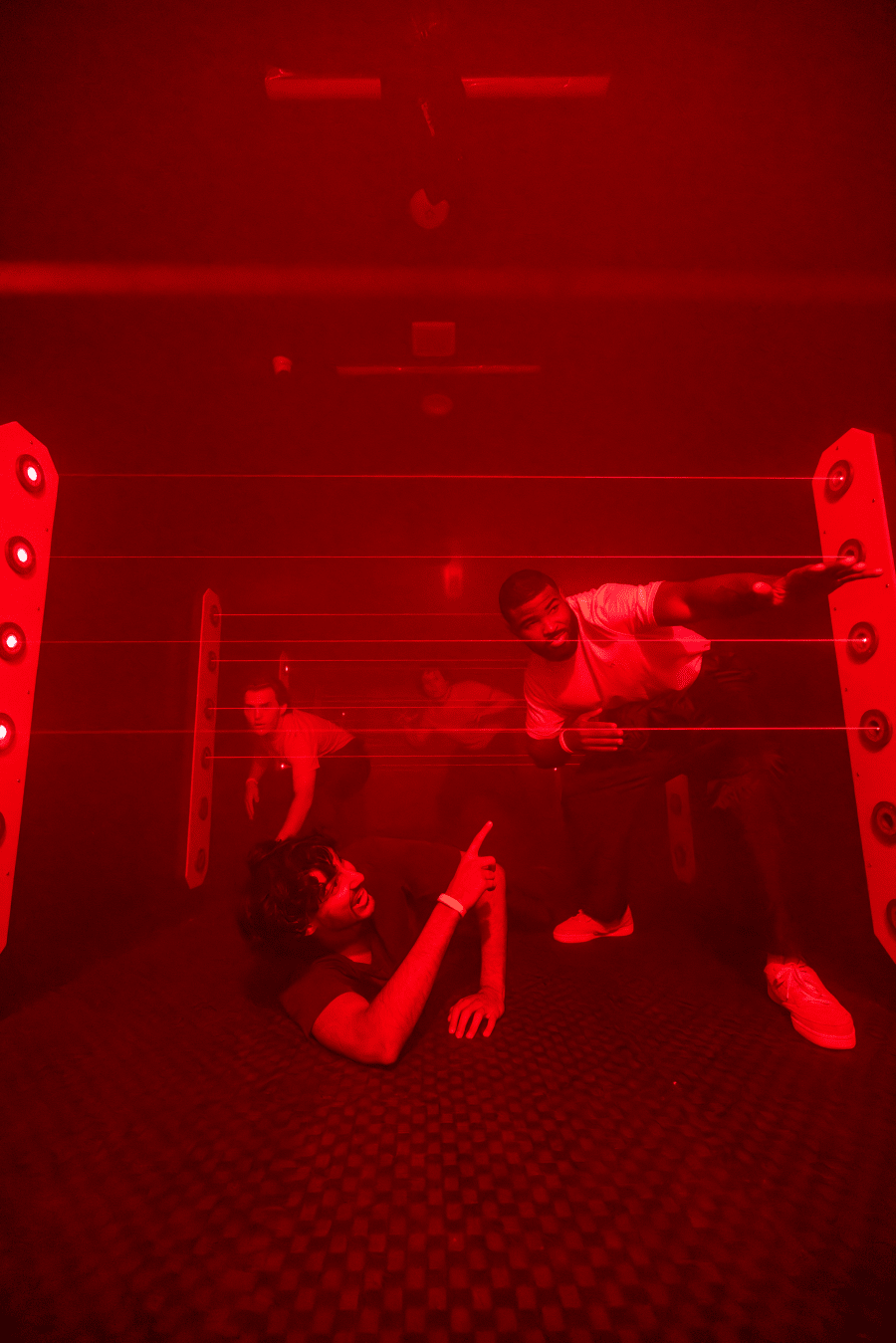 People in a room jumping and having fun